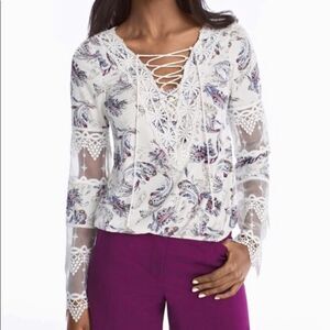 XXS White House Black Market Lace Tie Up Top